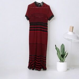 NWT Foxiedox Cassius Striped Crochet Maxi Dress Women's Size L Red Black